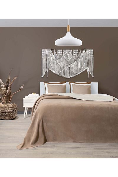 Koza Home Twin Soft Cotton Double Blanket Brown Cream 200 X 220 5010a