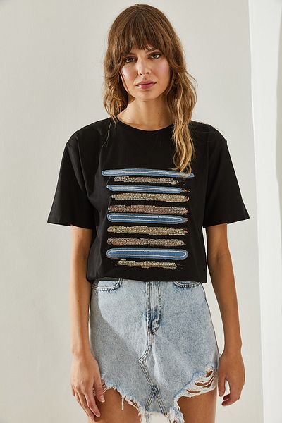 Bianco Lucci Vyšívané dámské tričko Crew Neck -60251199