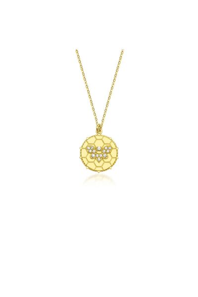 DesignbyKairos 14 Ayar Altın Queen Bee Charm Medallion Kolye