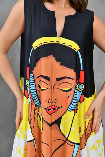 lovebox Digital bedruckter Stoff - Ärmelloses, übergroßes Maxi-Strandkleid mit Taschen 10042