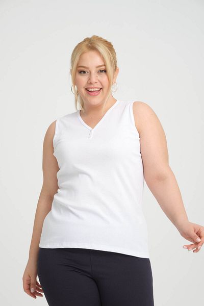BANEGA Large Size White V-Neck Thick Strap Cotton Blouse Undershirt