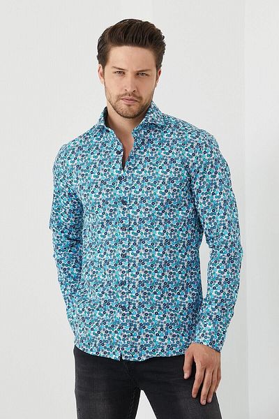 RAVANELLI Ανδρικό πουκάμισο Slim Fit - Βαμβακερό, Μοτίβο ψηφιακής εκτύπωσης