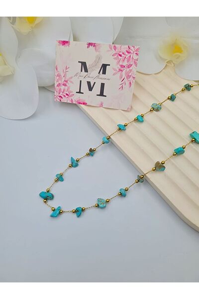 m mavi deniz accesories Natural Stone Steel Necklace Blue Stone Necklace