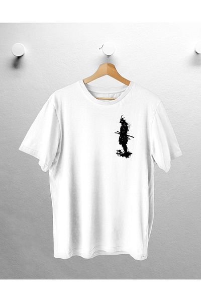 CANDEL White Oversize Unisex Samurai Patterned T-Shirt