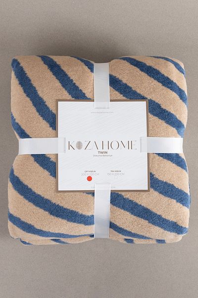 Koza Home Twin Blanket Soft Cotton Double Blanket Brown Blue 200 x 220 5037A