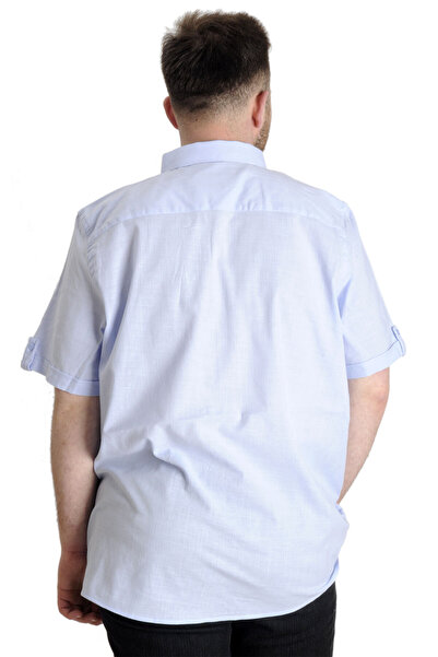 ModeXL Cămașă de in Lycra pentru bărbați - Marime Plus, Albastru deschis, Mod XL 20393