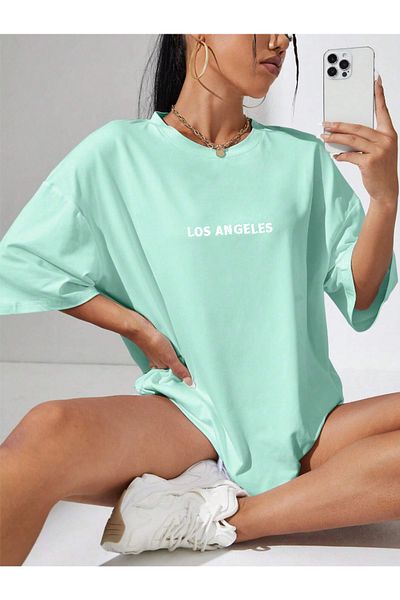 Revasser LOS ANGELES Printed - Πολύχρωμο υπερμεγέθη βαμβακερό μπλουζάκι με λαιμόκοψη Unisex