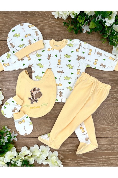 PATSAN طقم خروج من المستشفى مكون من 5 قطع من القطن العضوي حمار وحشي