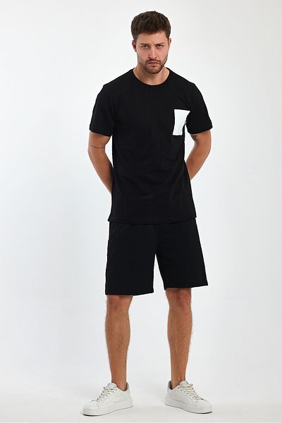CLIPMAN Men's Black Regular Fit T-shirt and Shorts Set - Pocket Detailed