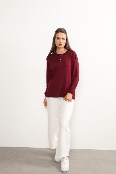 ziend fashion بلوزة نسائية من القطن الممشط من الليكرا باللون العنابي - تصميم ...