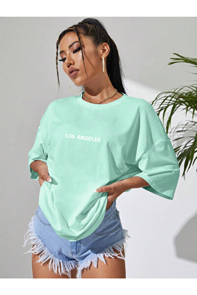 Revasser LOS ANGELES Printed - Πολύχρωμο υπερμεγέθη βαμβακερό μπλουζάκι με λαιμόκοψη Unisex