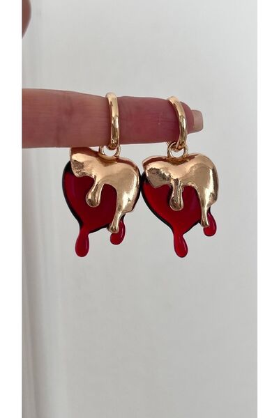 Vi store Ithal Eriyen Kırmızı Kalp Küpe