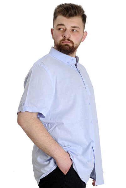 ModeXL Cămașă de in Lycra pentru bărbați - Marime Plus, Albastru deschis, Mod XL 20393