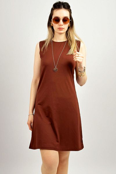 Betimoda Women's Zero Sleeve Combed Cotton Long Tunic Underwear Brown