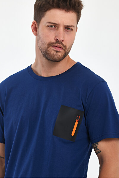 CLIPMAN Чоловічий комплект з футболки та шортів темно-синього кольору - деталь з кишенями, вільний крій