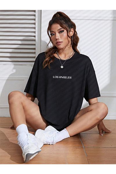 Revasser LOS ANGELES s potiskem – barevné oversize bavlněné tričko s výstřihem, unisex