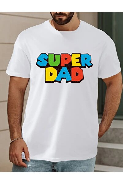 WOODROFFE طباعة سوبر بابا - تي شيرت أسود كبير الحجم للرجال، رقبة دائرية