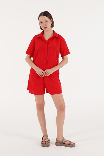 Hipo Trend Red Loose Cut Shirt and Shorts Set