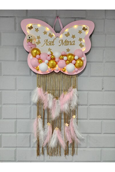 HD Different Kapı Süsü Ledli Bubble Ayıcıklı Ahşap Kelebek Pano