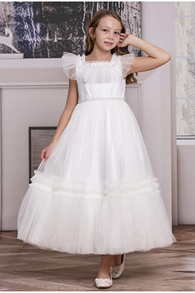 SÜSLÜ PİNK KİDS KIZ ÇOCUK TÜLLÜ UZUN ELBİSE