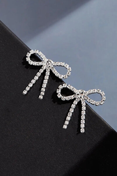 C&E Design Kadın Gümüş Renk Zirkon Taşlı Fiyonk Küpe