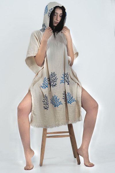 REİNA TEKS Poncho Muslin Fabric Cotton Beach Clothing Wrap Water Absorbent High Oversize Unisex Poncho
