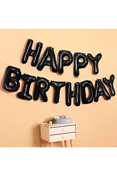 aşkın concept Siyah Renk Happy Birthday Folyo Balon Set 36 cm 1 Adet Doğum Gü...