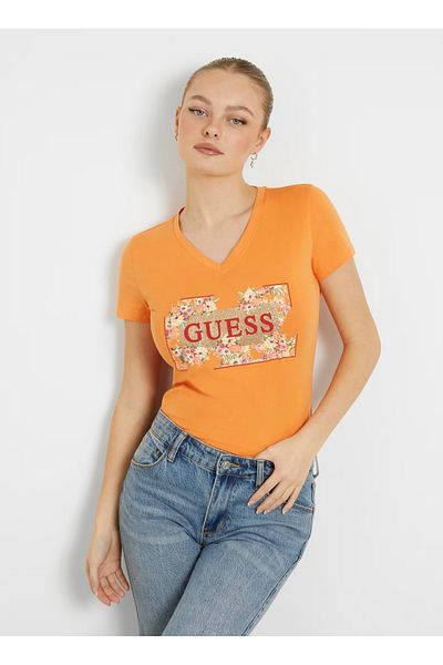 Guess Dámské tričko s oranžovým výstřihem – W4GI23J1314-G3H5