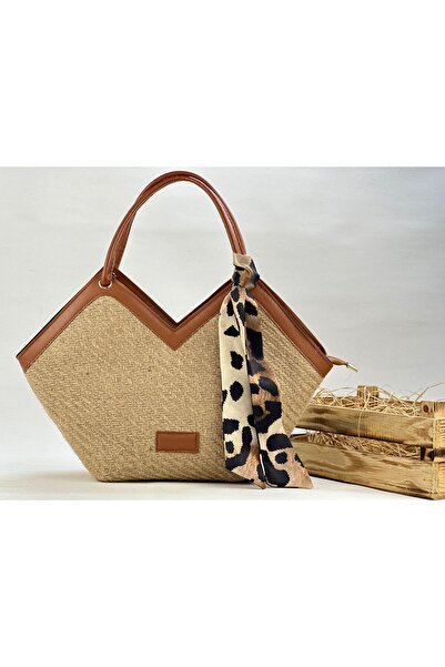 zehrakocak Geantă de mână de umăr pentru femei cu fermoar din paie și detaliu...