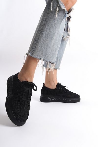 Moda Değirmeni Pantofi de damă din dantelă neagră Bg1067-101-0001