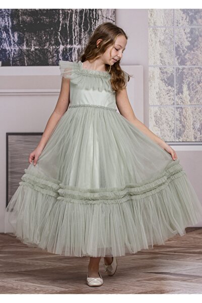 SÜSLÜ PİNK KİDS KIZ ÇOCUK TÜLLÜ UZUN ELBİSE