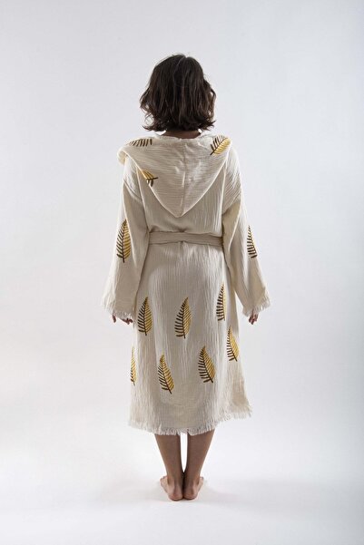 REİNA TEKS Pestemal Халат Парео Бавовняний пляж Жовтий скляний візерунок листя 1 штука Унісекс Пляжний одяг Кімоно Кафтан