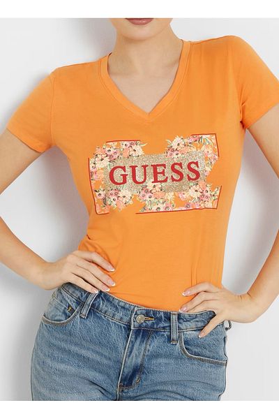 Guess Dámské tričko s oranžovým výstřihem – W4GI23J1314-G3H5