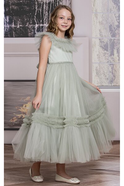 SÜSLÜ PİNK KİDS KIZ ÇOCUK TÜLLÜ UZUN ELBİSE