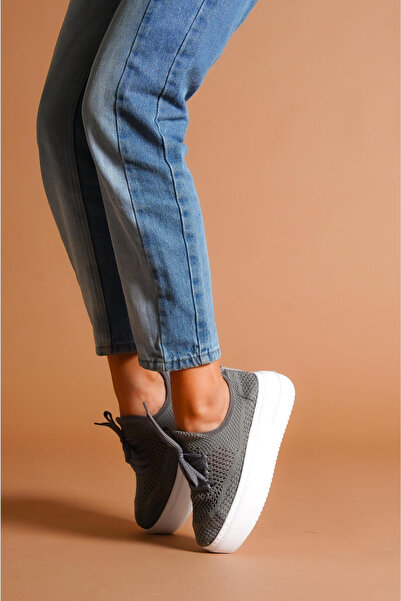 Limoya Benito Gray Knitwear Stretch Thick-Soled Women's Sneakers, Women's Sneakers