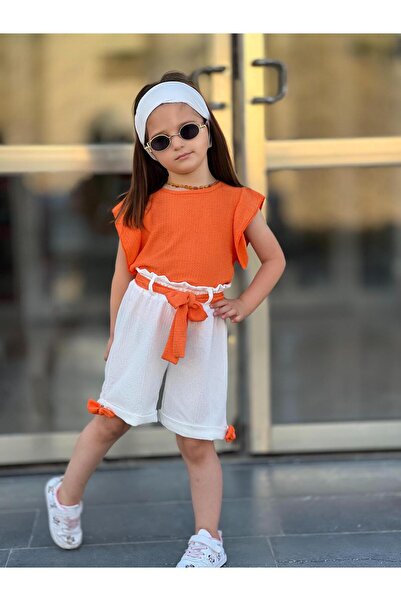 muzur kids Girls Shorts / Blouse / Bonnet / Belt 4 Piece Eid Festive Bottom Top Set