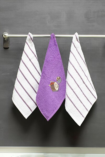 Class 30x50 %100 Pamuklu 3lü Mutfak Havlusu Mor / Mor Petekli