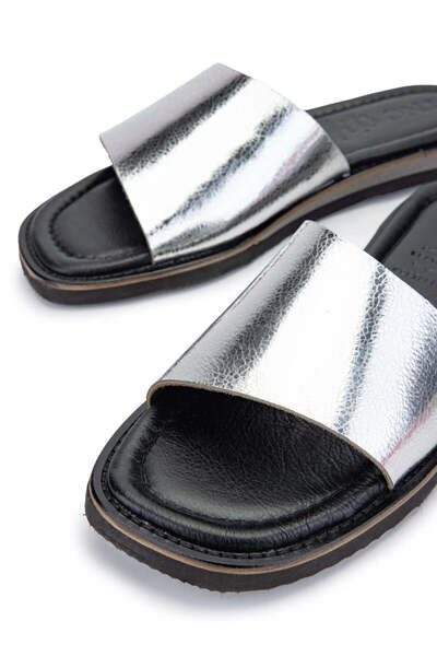 Tamer Tanca Genuine Leather Black Women's Heeled Slippers