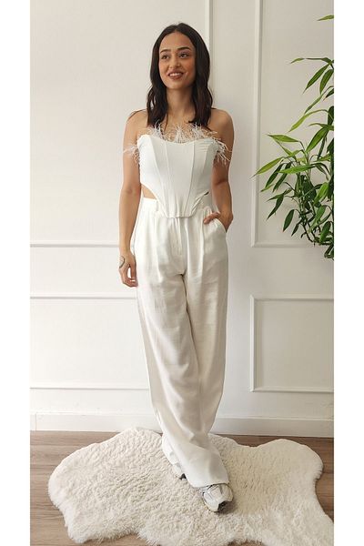 My Boutique Λεπτομερής μπλούζα από πούπουλα
