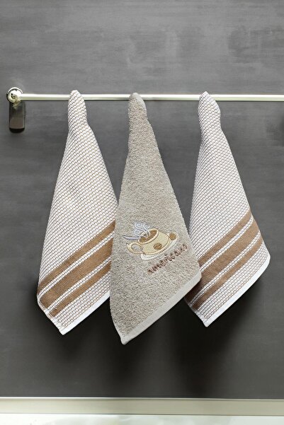 Class 30x50 %100 Pamuklu 3lü Mutfak Havlusu Kahve / Kahve Petekli