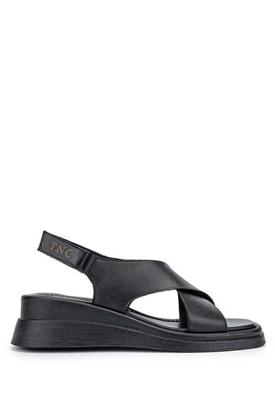 Tamer Tanca Genuine Leather Black Women's Heeled Sandals