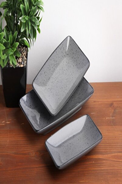 Keskinbıçak Seramik 3lü Kayık Seti Antrasit Model