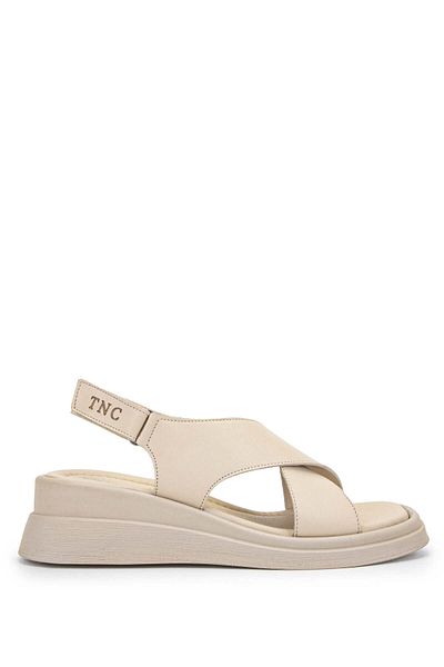 Tamer Tanca Beige Colored Women's Genuine Leather Heeled Sandals