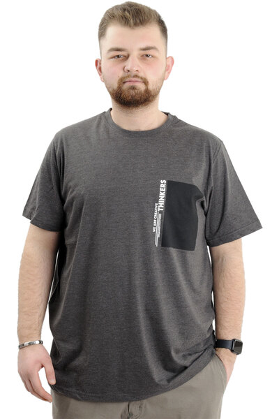 ModeXL Чоловіча футболка з великим розміром та велосипедним коміром - THINKERS U24043 Антамеланж