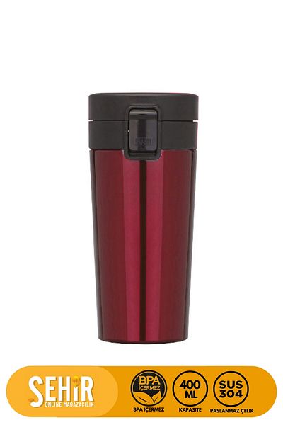 Şehir Online Mağazacılık New Collection 400ml Stainless Steel Thermos with Filter - Comfortable Lockable Coffee Mug No BPA