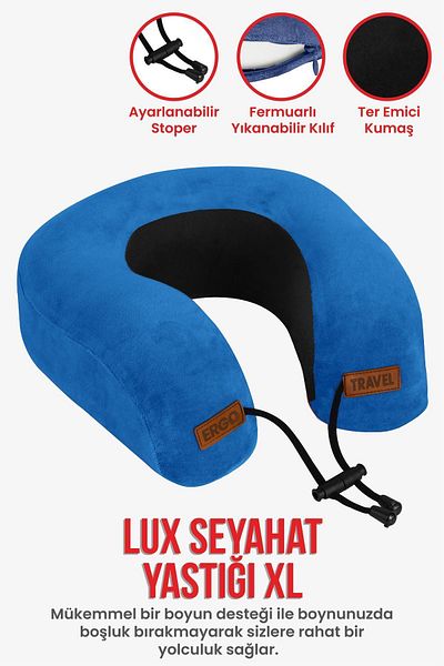 Viscofoam Lux Orthopedic Travel Pillow Visco Neck Supported Travel Pillow - Blue |   Ergo Travel