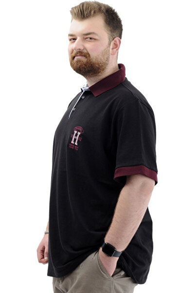 ModeXL Ανδρικό μπλουζάκι με λαιμόκοψη μεγάλου μεγέθους - Κέντημα, UNION MADE, Μαύρο U24332