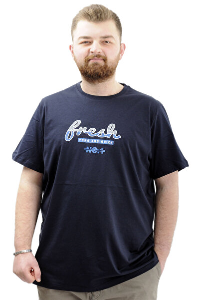 ModeXL Ανδρικό T-Shirt - Mode XL, Μεγάλο μέγεθος, Λαιμόκοψη, Εκτύπωση FRESH U24059 Navy