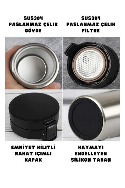 Şehir Online Mağazacılık New Collection 400ml Stainless Steel Thermos with Filter - Comfortable Lockable Coffee Mug No BPA