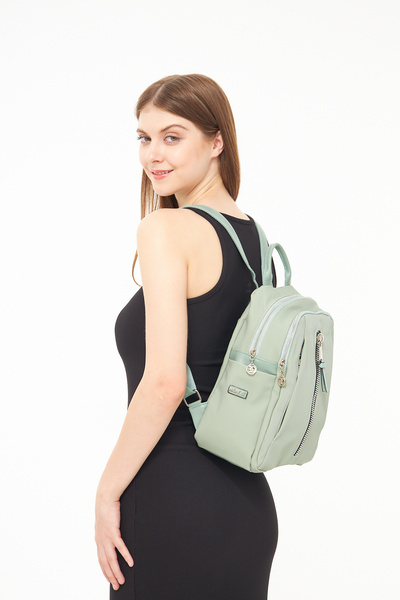 Morpelikan Women's Zipper Detailed Multi-Compartment Light Green Colored Backpack